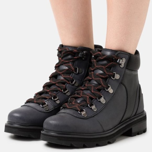 Sorel Lennox Waterproof Hiker STKD Boots Leather Lace Up Booties Black Size 9 - Picture 1 of 7